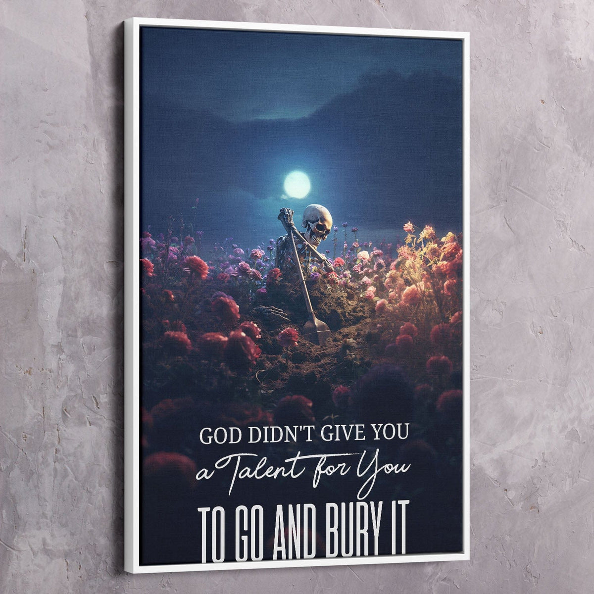 Skeleton & Flowers - Don't Bury Your Talent Wall Art, alternate artwork view by Impaktiv