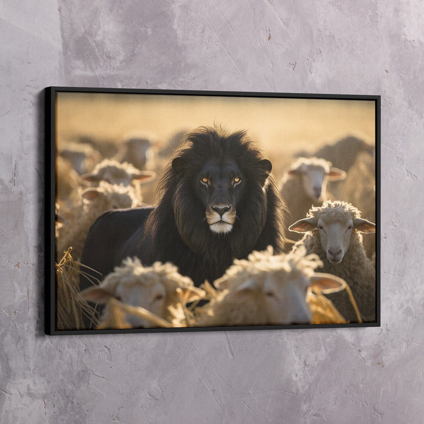 Embrace Courage: Lion Leading Sheep Wall Art for Fearless Leadership Canvas Art Landscape