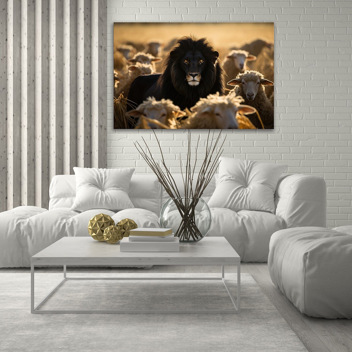 Embrace Courage: Lion Leading Sheep Wall Art for Fearless Leadership Canvas Art Landscape