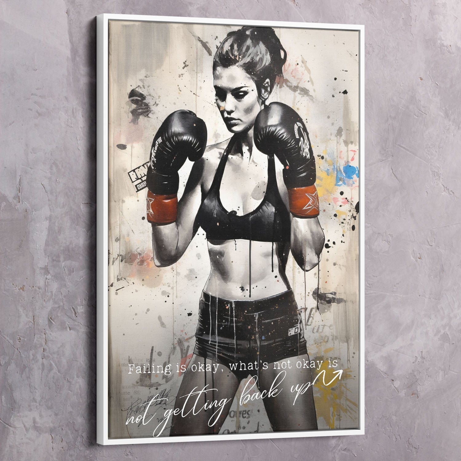 Female Boxer - Falling Is Okay Quote Wall Art | Inspirational Wall Art Motivational Wall Art Quotes Office Art | Impaktiv Exclusive Canvas Art Portrait