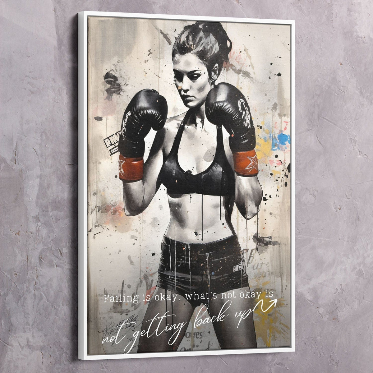 Female Boxer - Falling Is Okay Motivational Wall Art, alternate view by Impaktiv