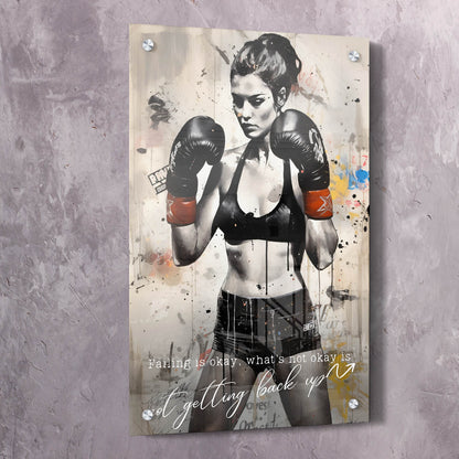 Female Boxer - Falling Is Okay Quote Wall Art | Inspirational Wall Art Motivational Wall Art Quotes Office Art | Impaktiv Exclusive Canvas Art Portrait