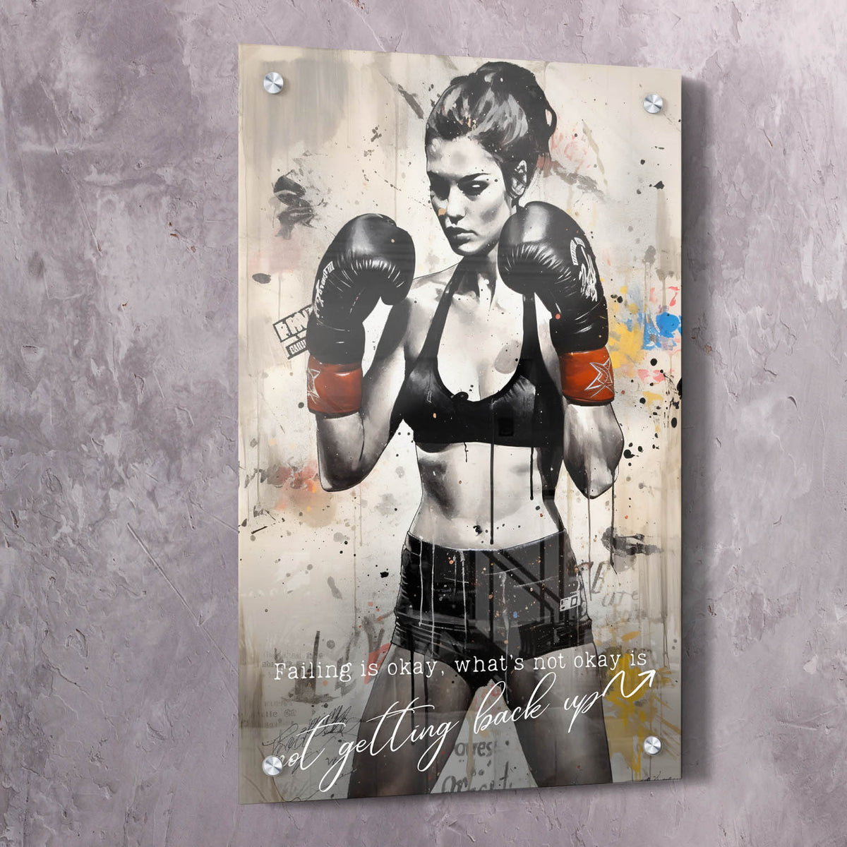 Female Boxer - Falling Is Okay Motivational Wall Art, alternate view by Impaktiv