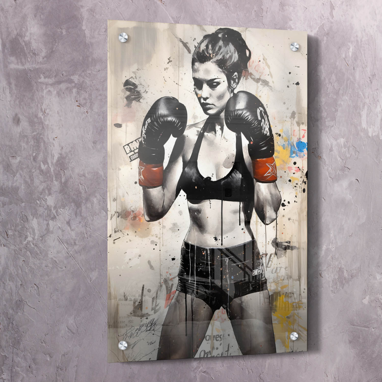 Female Boxer - Falling Is Okay Quote Wall Art | Inspirational Wall Art Motivational Wall Art Quotes Office Art | Impaktiv Exclusive Canvas Art Portrait