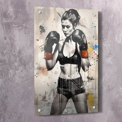 Female Boxer - Falling Is Okay Quote Wall Art | Inspirational Wall Art Motivational Wall Art Quotes Office Art | Impaktiv Exclusive Canvas Art Portrait