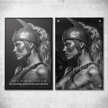 Female Warrior - You���������ll Never Win Your War Quote Wall Art | Inspirational Wall Art Motivational Wall Art Quotes Office Art | Impaktiv Exclusive Canvas Art Portrait