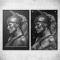 Warrior woman wall art print, side profile with helmet and quote text