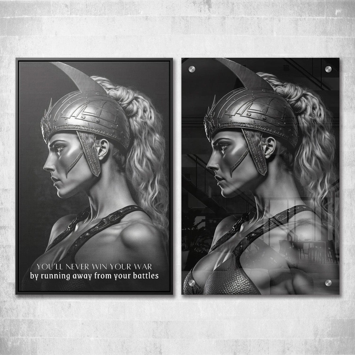 Female Warrior - You'll Never Win Your War Wall Art, inspirational quote wall art by Impaktiv