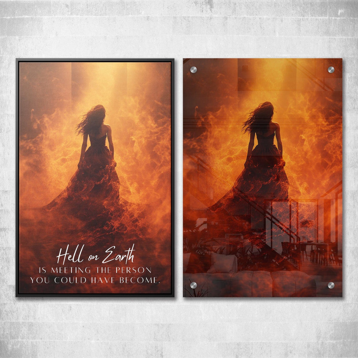 Flames of Regret - Person Could Have Become Wall Art, inspirational quote wall art by Impaktiv