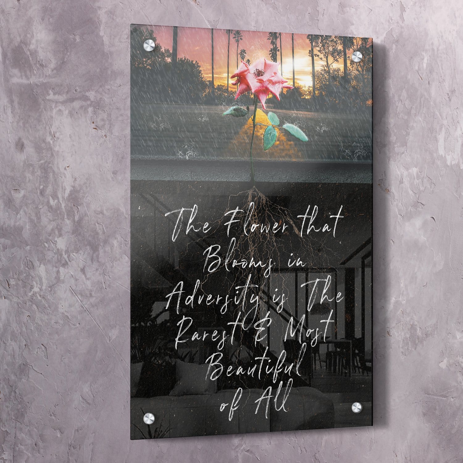 Flower Adversity Road Wall Art | Inspirational Wall Art Motivational Wall Art Quotes Office Art | Impaktiv Exclusive Canvas Art Portrait