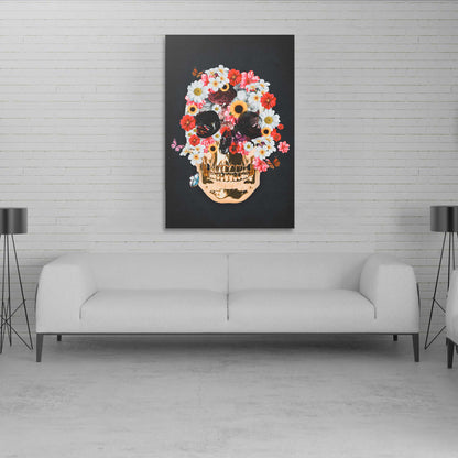 Flower Skull Wall Art | Inspirational Wall Art Motivational Wall Art Quotes Office Art | Impaktiv Exclusive Canvas Art Portrait