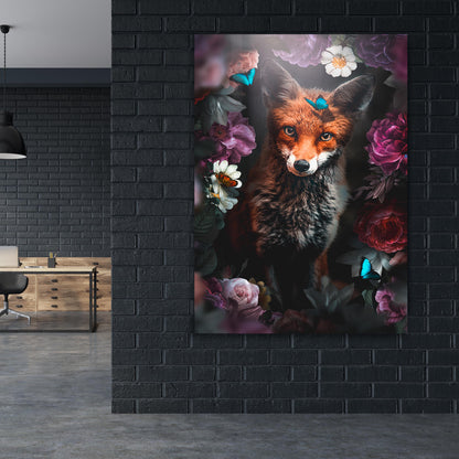 Fox in Flowers Wall Art | Inspirational Wall Art Motivational Wall Art Quotes Office Art | Impaktiv Exclusive Canvas Art Portrait