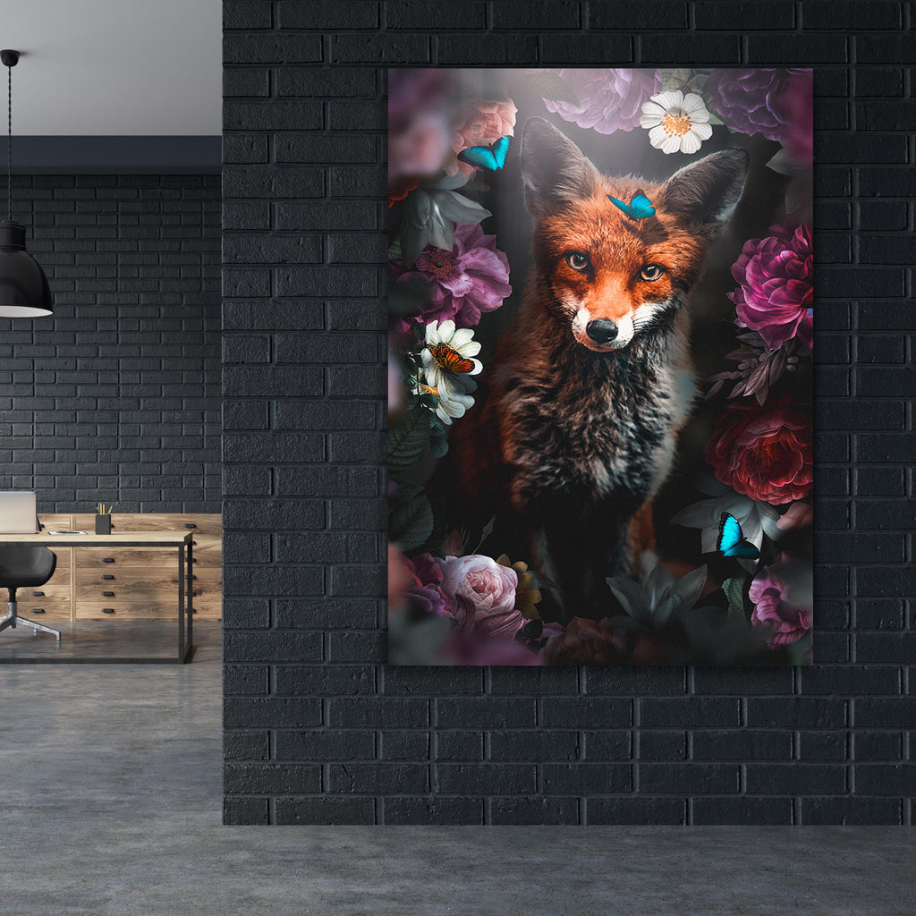 Fox in Flowers Wall Art, alternate artwork view by Impaktiv