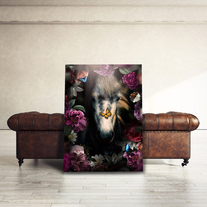 Horse in Flowers Wall Art | Inspirational Wall Art Motivational Wall Art Quotes Office Art | Impaktiv Exclusive Canvas Art Portrait