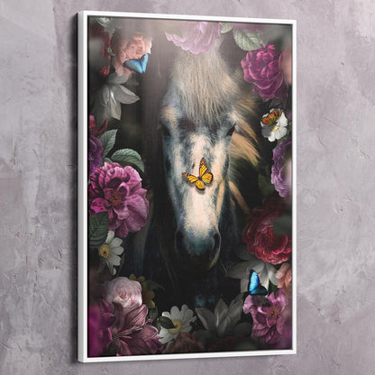 Horse in Flowers Wall Art | Inspirational Wall Art Motivational Wall Art Quotes Office Art | Impaktiv Exclusive Canvas Art Portrait