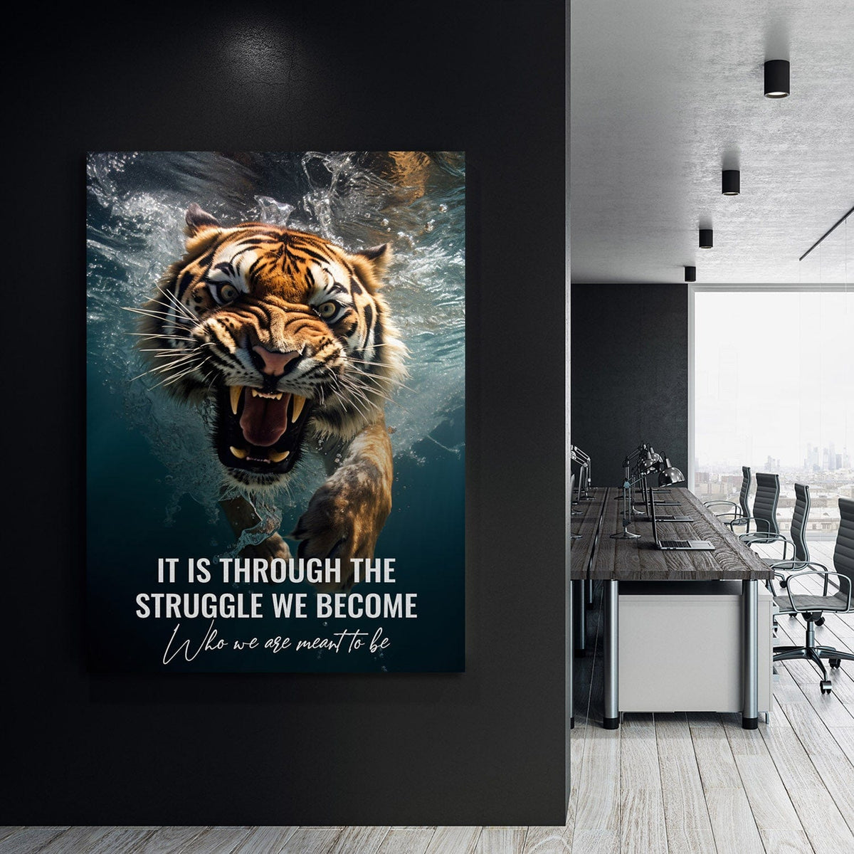 Tiger in Water - Through the Struggle Wall Art, alternate view by Impaktiv