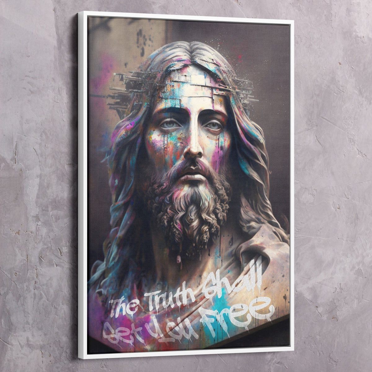 Jesus Graffiti Statue - The Truth Shall Set You Free Wall Art, alternate view by Impaktiv