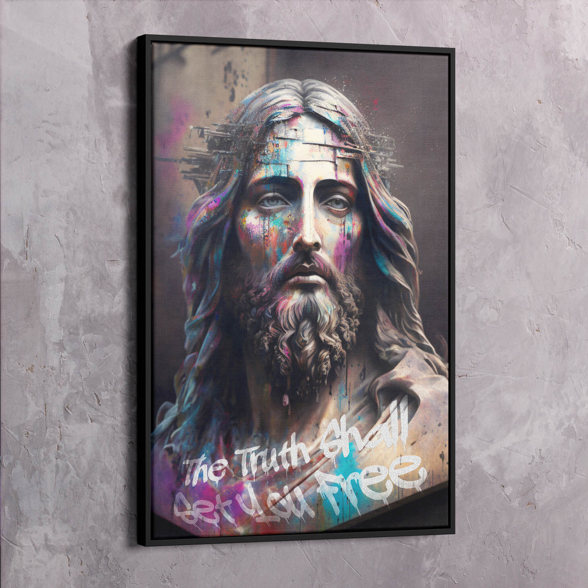 Jesus Graffiti Statue - The Truth Shall Set You Free Wall Art, alternate view by Impaktiv
