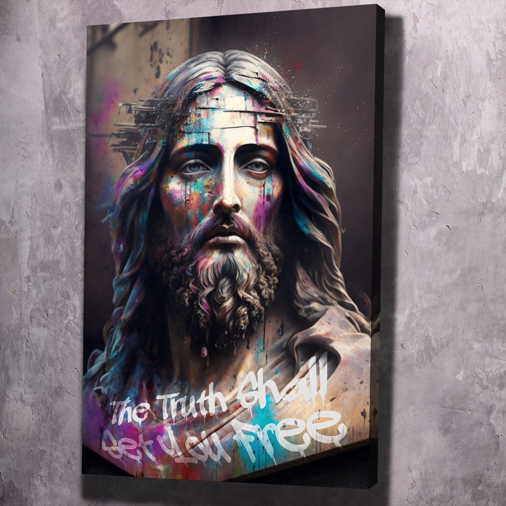 Jesus Graffiti Statue - The Truth Shall Set You Free Wall Art, Christian inspirational wall art by Impaktiv