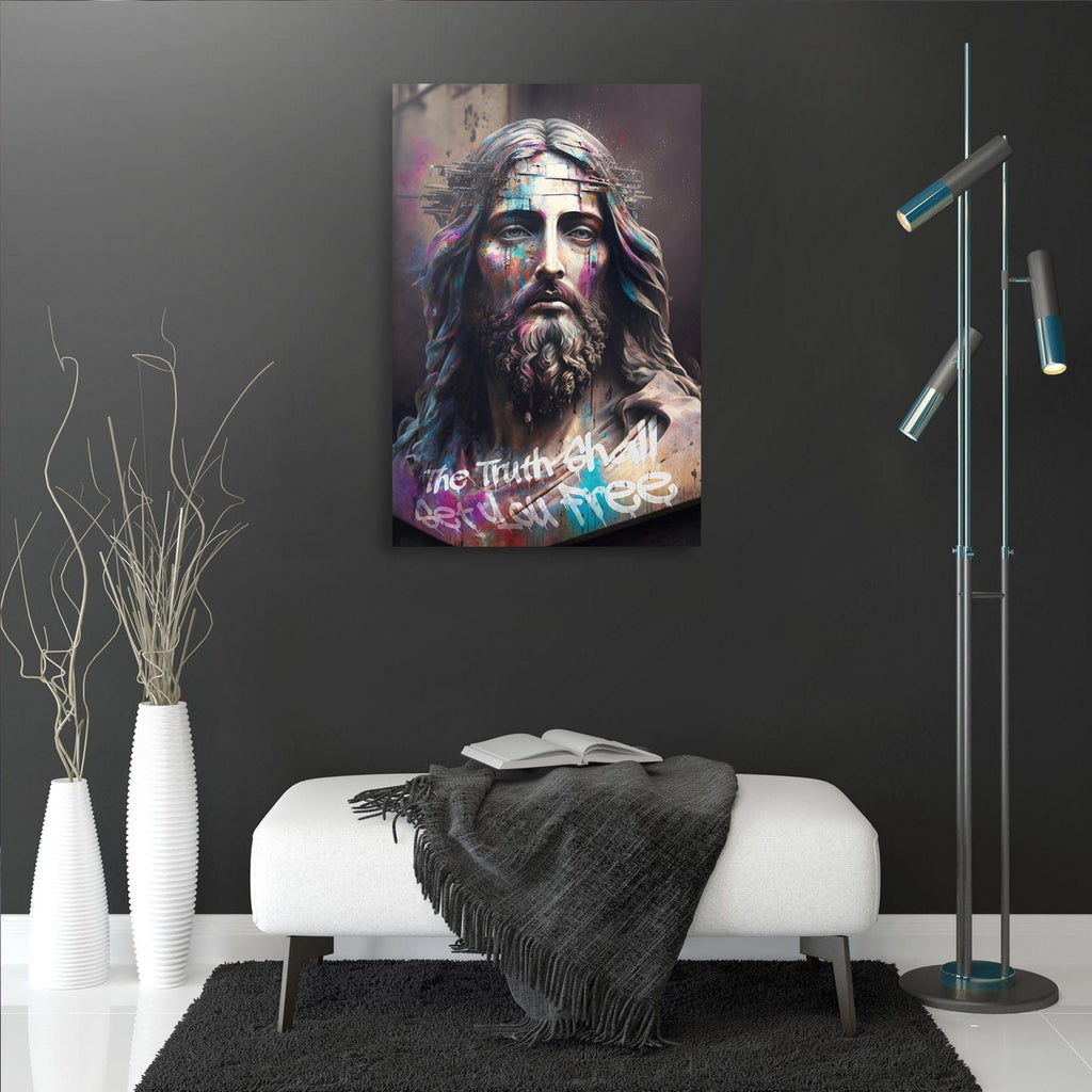 Jesus Graffiti Statue - The Truth Shall Set You Free Wall Art, alternate artwork view by Impaktiv