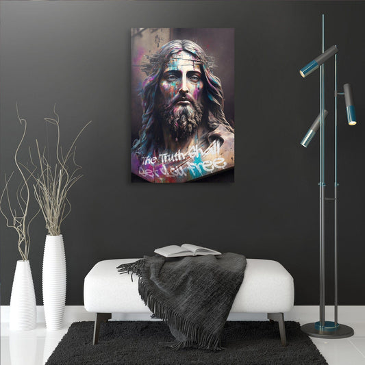 Jesus - The Truth Shall Wall Art | Inspirational Wall Art Motivational Wall Art Quotes Office Art | Impaktiv Exclusive Canvas Art Portrait