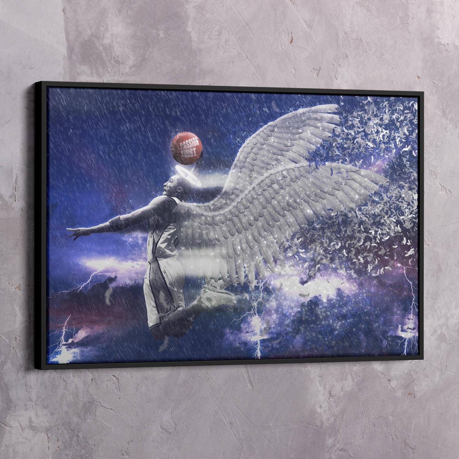 Kobe Bryant Angel - Passion First Wall Art | Inspirational Wall Art Motivational Wall Art Quotes Office Art | Impaktiv Exclusive Canvas Art Landscape