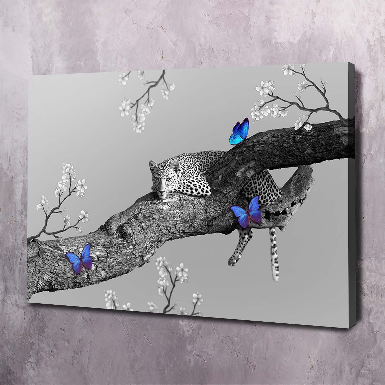 Leopard on Tree Wall Art | Inspirational Wall Art Motivational Wall Art Quotes Office Art | Impaktiv Exclusive Canvas Art Landscape