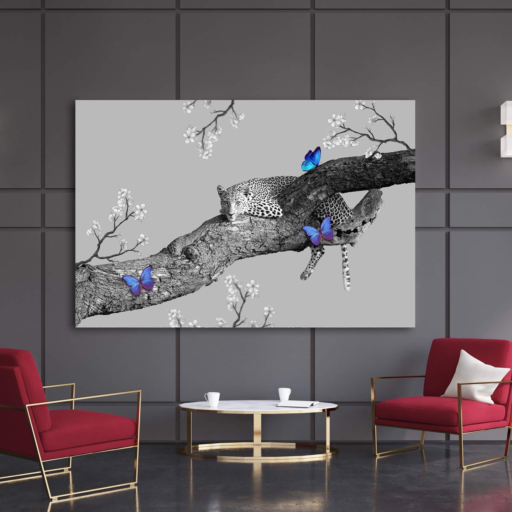 Leopard on Tree Wall Art | Inspirational Wall Art Motivational Wall Art Quotes Office Art | Impaktiv Exclusive Canvas Art Landscape