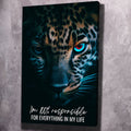 Leopard motivational wall art with close-up face and quote: "I'm 100% responsible"