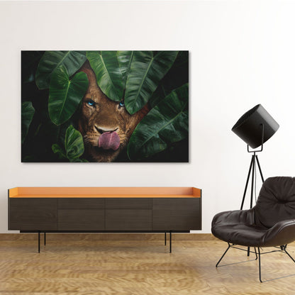 Lion Tropical Leaves Wall Art | Inspirational Wall Art Motivational Wall Art Quotes Office Art | Impaktiv Exclusive Canvas Art Landscape