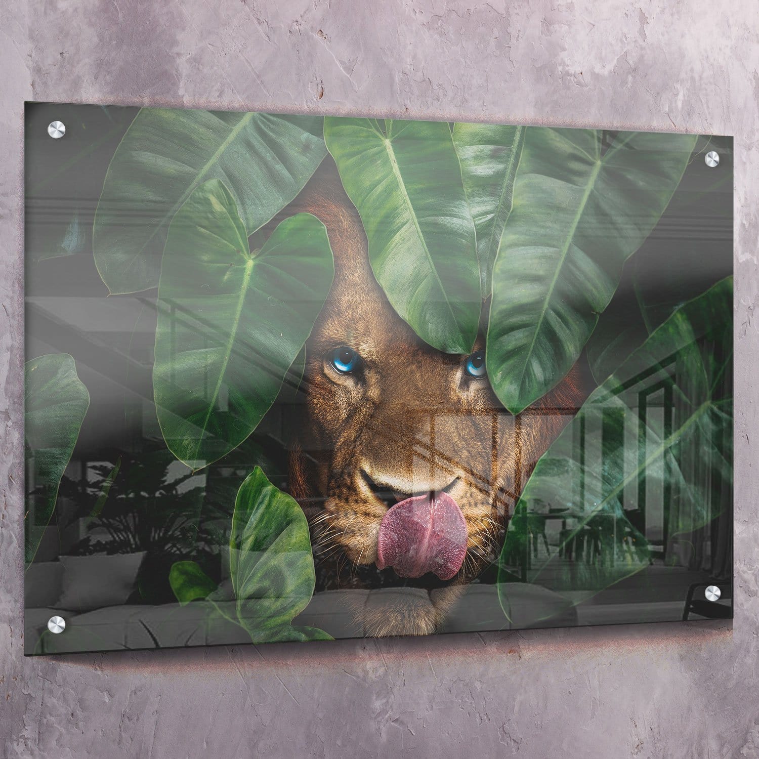 Lion Tropical Leaves Wall Art | Inspirational Wall Art Motivational Wall Art Quotes Office Art | Impaktiv Exclusive Canvas Art Landscape