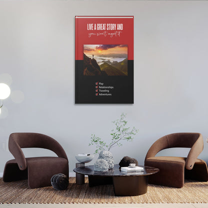 Live a Great Story Wall Art | Inspirational Wall Art Motivational Wall Art Quotes Office Art | Impaktiv Exclusive Canvas Art Portrait