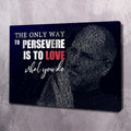 Motivational wall art canvas with Steve Jobs portrait and perseverance quote on dark blue