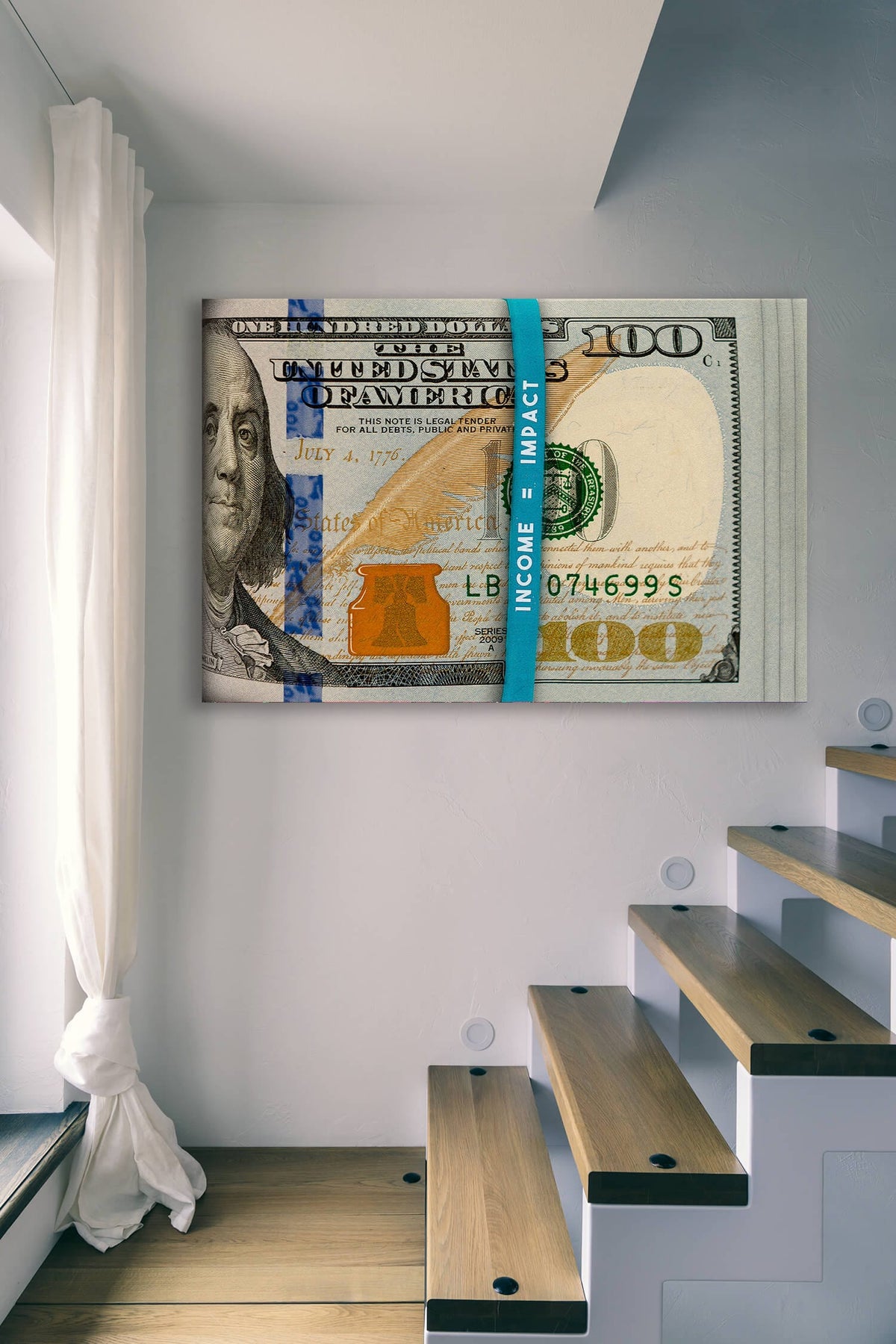 Money Rubber Band - Income = Impact Purpose Wall Art, alternate artwork view by Impaktiv