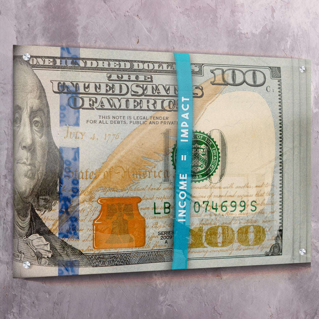 Money Rubber Band - Income = Impact Purpose Wall Art, alternate artwork view by Impaktiv