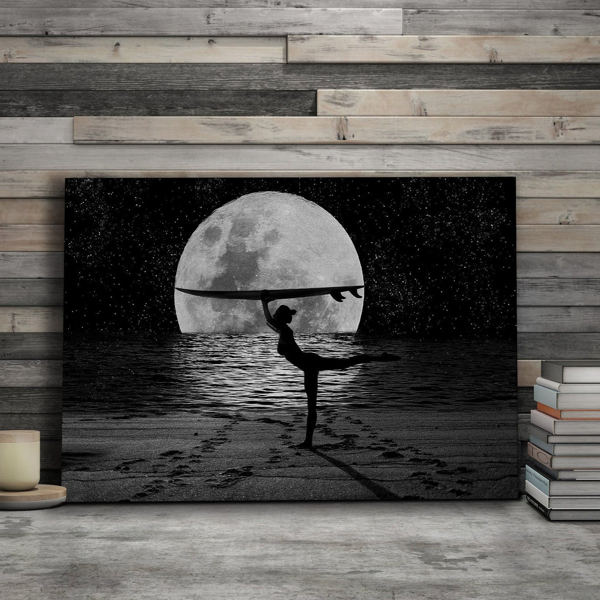 Moon Beauty Surf Board Yoga Peace Wall Art, alternate artwork view by Impaktiv