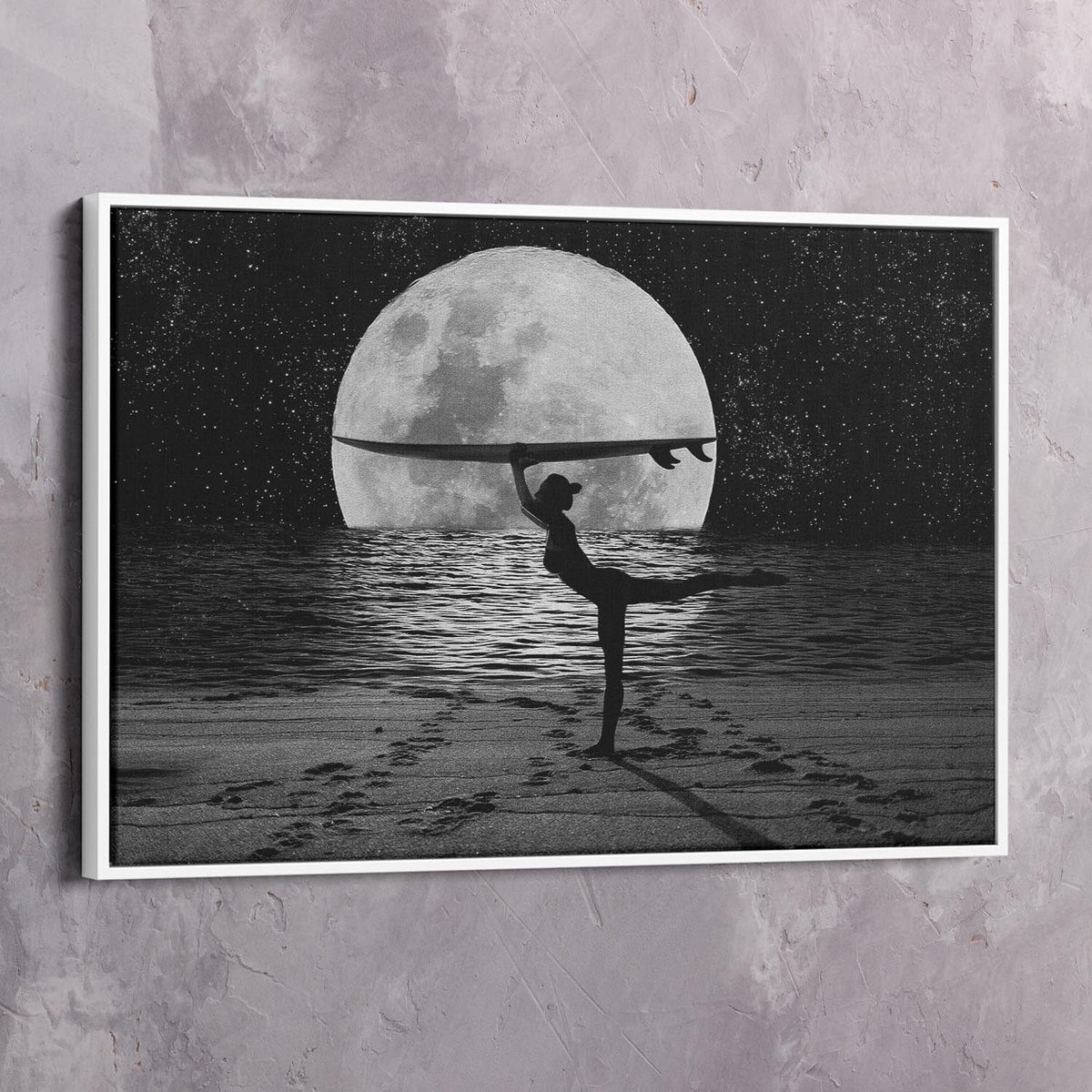 Moon Beauty Surf Board Yoga Peace Wall Art, alternate artwork view by Impaktiv