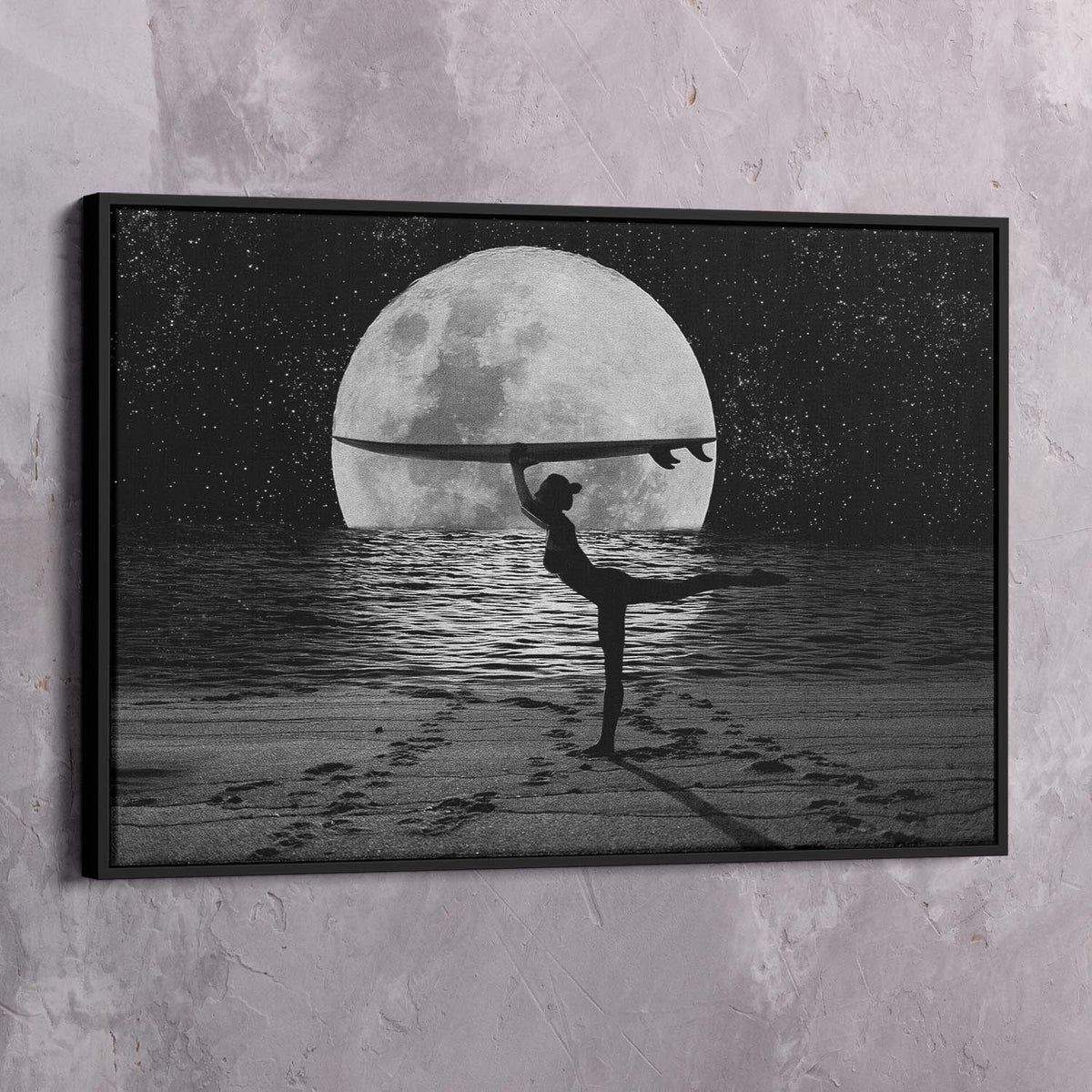 Moon Beauty Surf Board Yoga Peace Wall Art, alternate artwork view by Impaktiv
