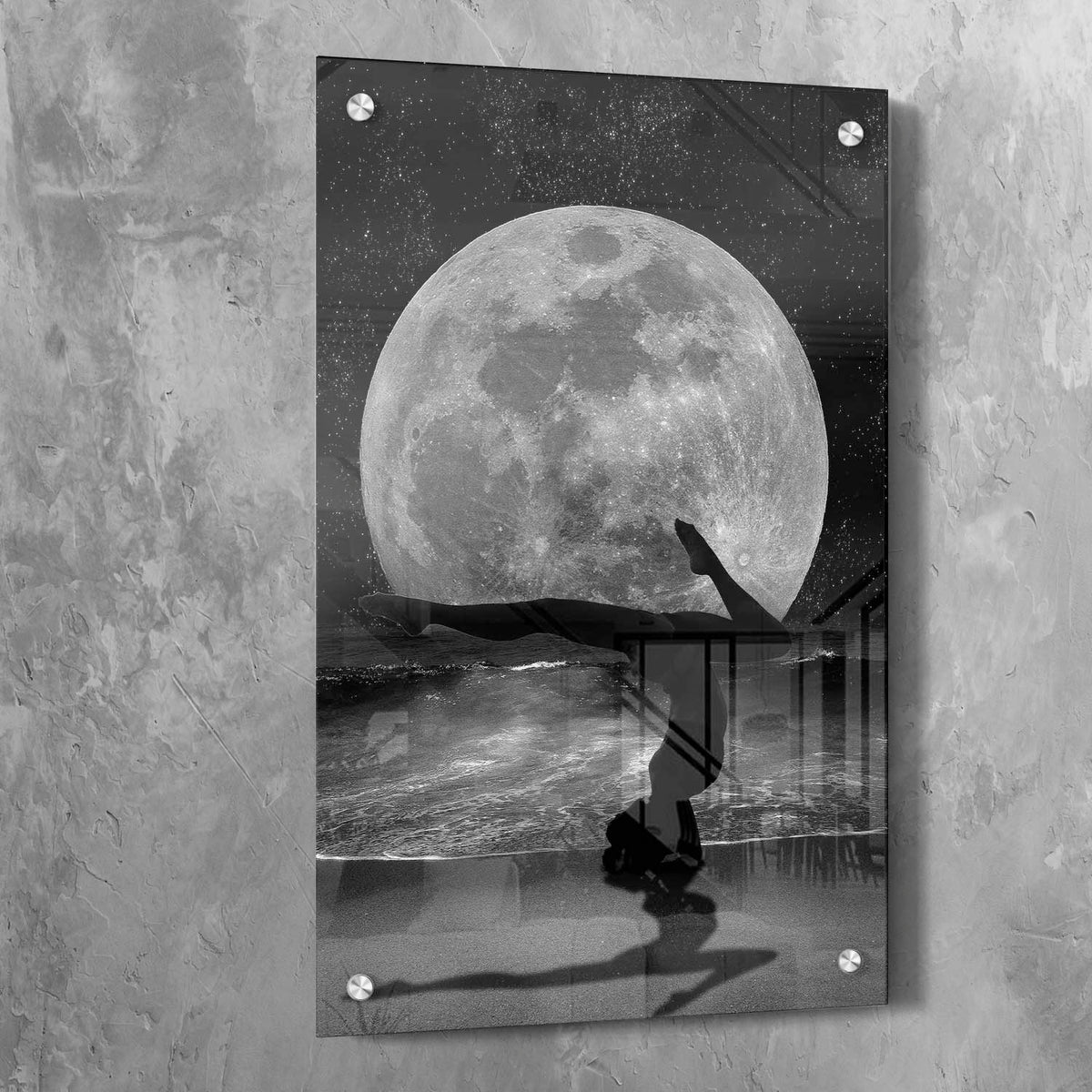 Moon Beauty Yoga Pose Wall Art, alternate artwork view by Impaktiv