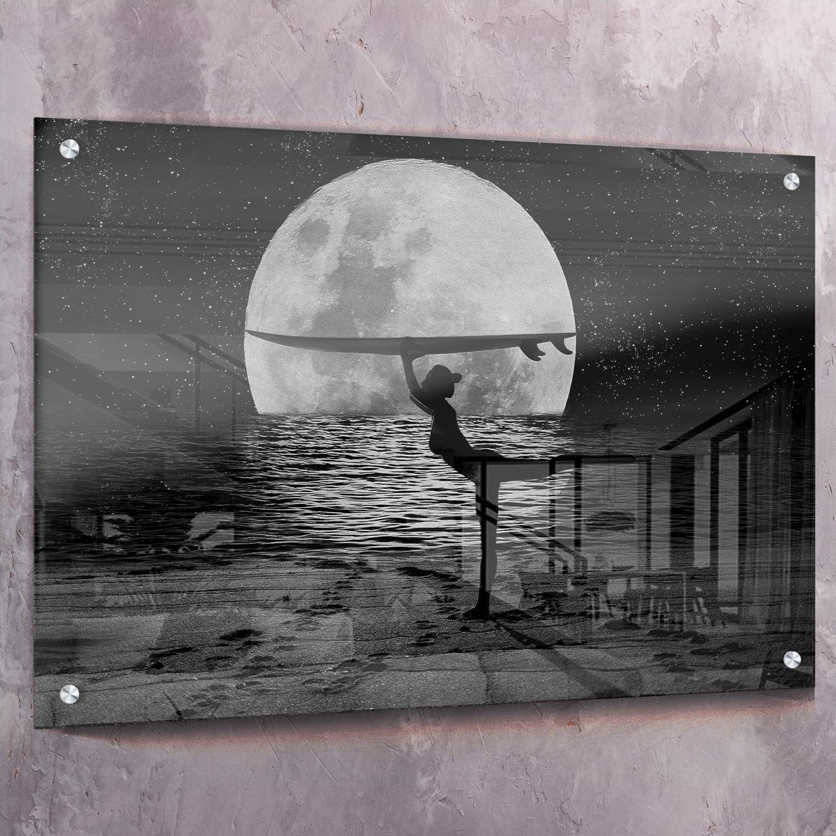 Moon Beauty Surf Board Yoga Peace Wall Art, alternate artwork view by Impaktiv