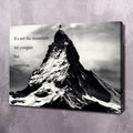 Black-and-white mountain quote wall art on stretched canvas, no outer frame visible.