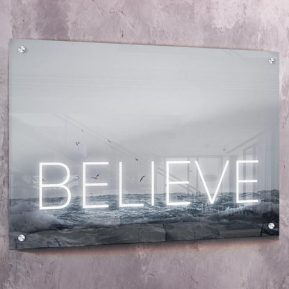 Neon Water - BELIEVE Wall Art | Inspirational Wall Art Motivational Wall Art Quotes Office Art | Impaktiv Exclusive Canvas Art Landscape