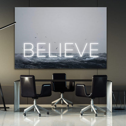 Neon Water - BELIEVE Wall Art | Inspirational Wall Art Motivational Wall Art Quotes Office Art | Impaktiv Exclusive Canvas Art Landscape