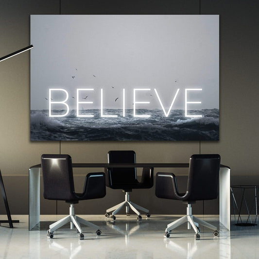 Neon Water - BELIEVE Wall Art | Inspirational Wall Art Motivational Wall Art Quotes Office Art | Impaktiv Exclusive Canvas Art Landscape