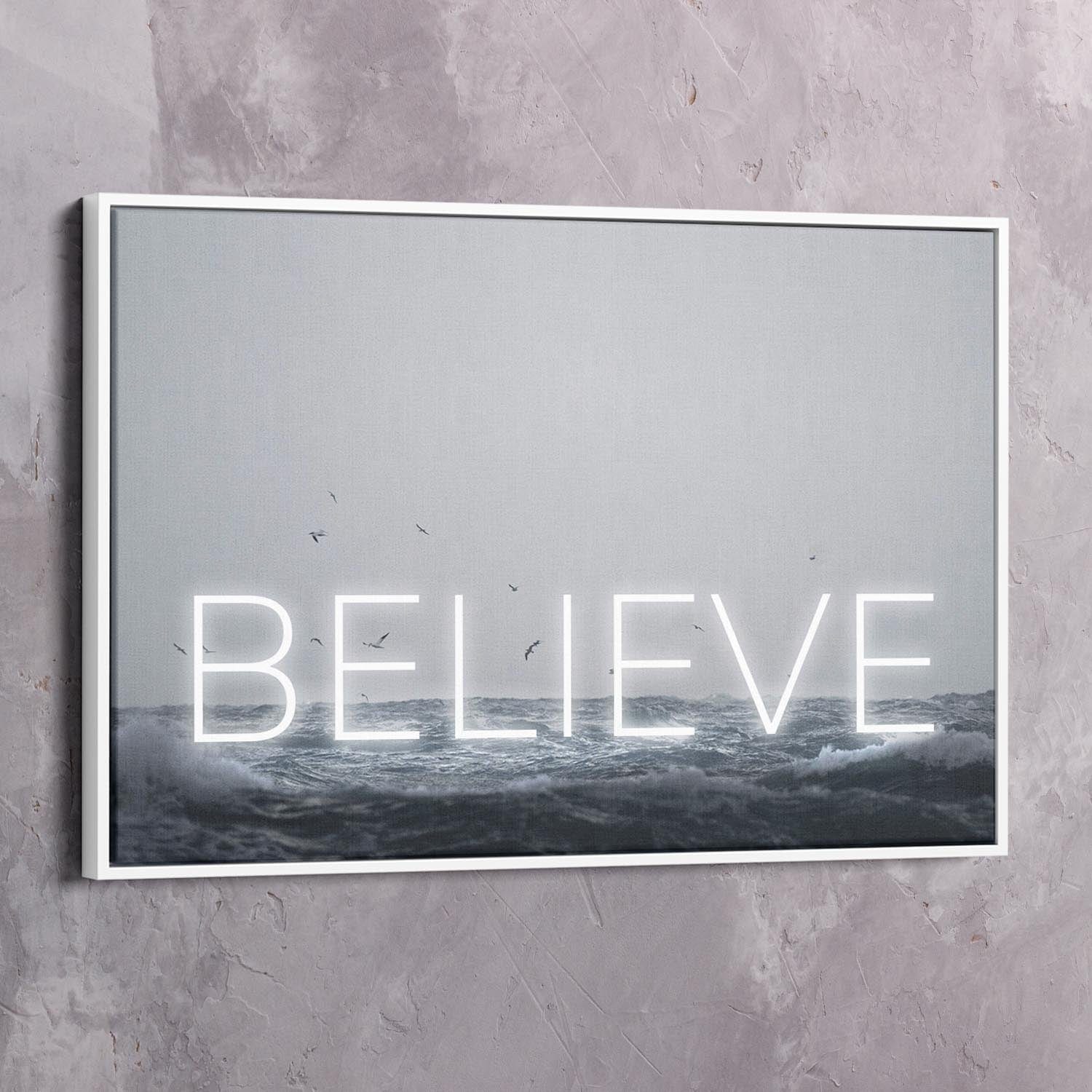 Neon Water - BELIEVE Wall Art | Inspirational Wall Art Motivational Wall Art Quotes Office Art | Impaktiv Exclusive Canvas Art Landscape