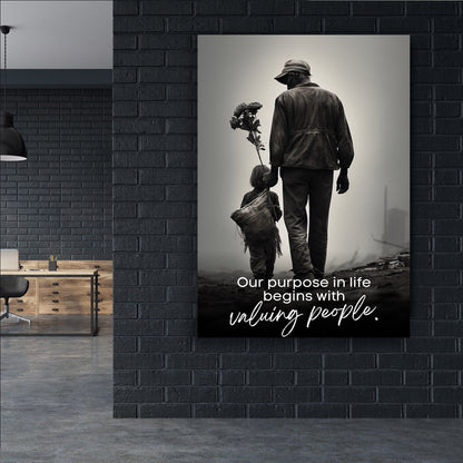 Our purpose in life begins with valuing people. - John Maxwell Inspired Wall Art | Inspirational Wall Art Motivational Wall Art Quotes Office Art | Impaktiv Exclusive Canvas Art Portrait