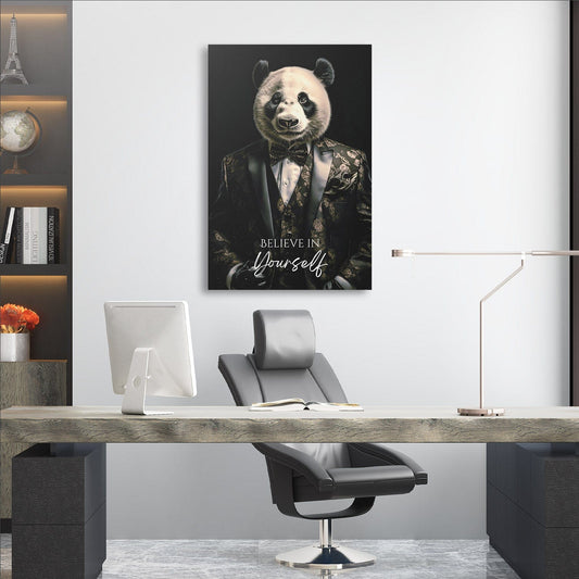 Panda Suite - Believe in Yourself Wall Art | Inspirational Wall Art Motivational Wall Art Quotes Office Art | Impaktiv Exclusive Canvas Art Portrait