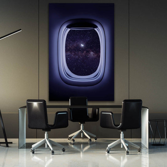 Plane Window Crescent Moon Wall Art | Inspirational Wall Art Motivational Wall Art Quotes Office Art | Impaktiv Exclusive Canvas Art Portrait