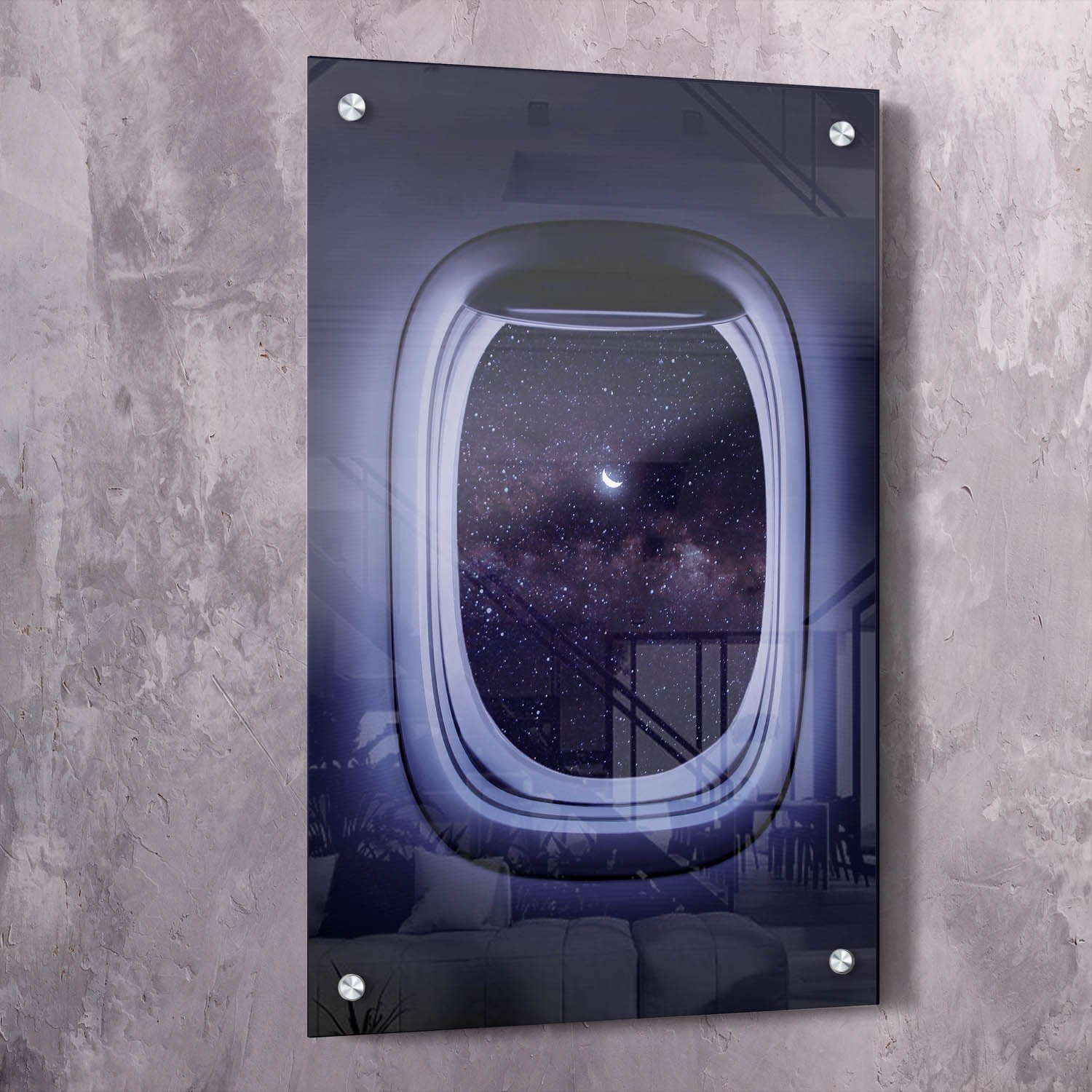 Plane Window Crescent Moon Wall Art | Inspirational Wall Art Motivational Wall Art Quotes Office Art | Impaktiv Exclusive Canvas Art Portrait