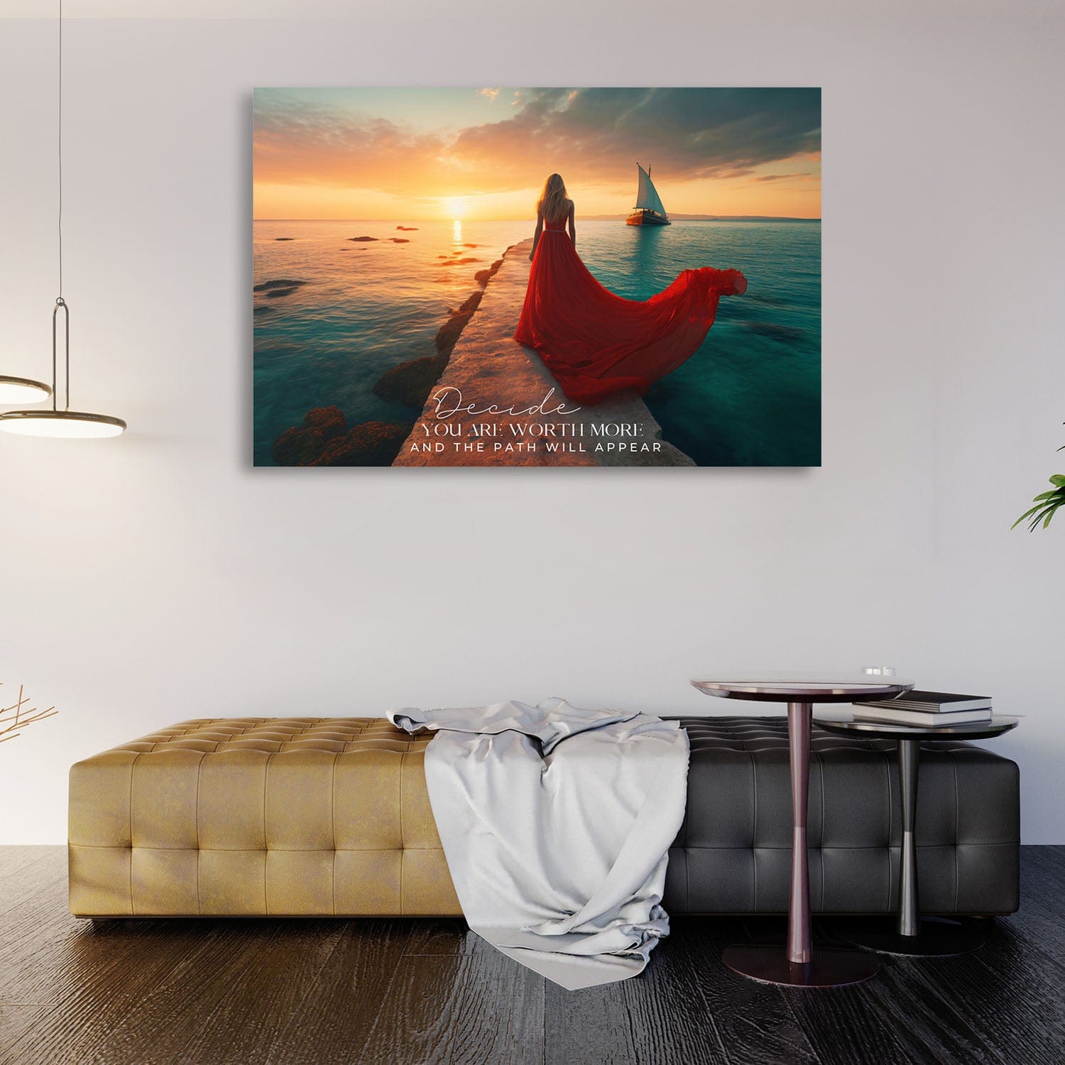 Red Dress Sea - Decide you are worth more Quote Wall Art | Inspirational Wall Art Motivational Wall Art Quotes Office Art | Impaktiv Exclusive Canvas Art Landscape